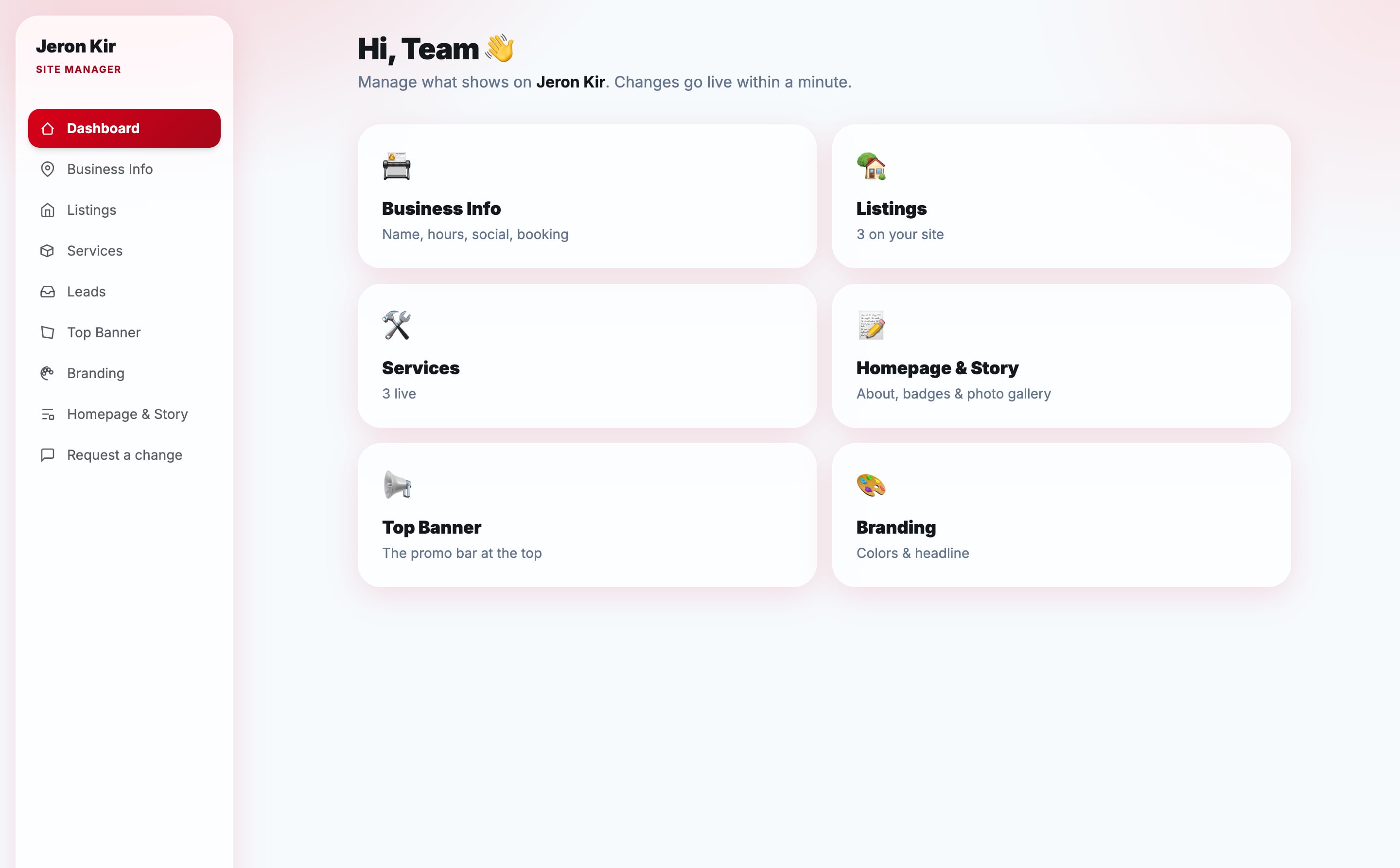 Your Jeron Kir dashboard